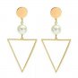 Gold Triangle Pearl Hoop Dangle Earrings Trendy Geometric Style Fashion Jewelry