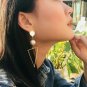 Gold Triangle Pearl Hoop Dangle Earrings Trendy Geometric Style Fashion Jewelry