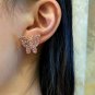 Pink Rhinestone Gold Butterfly Pendant Fashion Jewelry Stud Earrings Cute Style