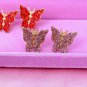 Pink Rhinestone Gold Butterfly Pendant Fashion Jewelry Stud Earrings Cute Style