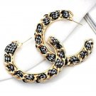 Black and White Chain Link Round Fun Fashion Stylish Trendy Modern Hoop Earrings