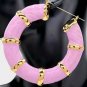 Pink & Gold Round Bamboo Textured Cute DoorKnocker 3 Inch Trend Hoop Earrings
