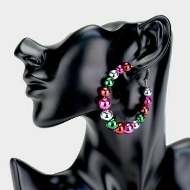 Colorful Christmas Tree Ball Ornament Fun Fashion Stylish Trendy Hoop Earrings