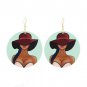 Ponytail and Hat Woman Circle Round Girl Colorful Design Hoop Dangle Earrings