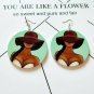 Ponytail and Hat Woman Circle Round Girl Colorful Design Hoop Dangle Earrings