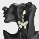 Gold Rhinestone Crystal Butterfly Pendant Fashion Jewelry Bling Dangle Earrings