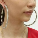 Silver Rhinestone Round Shaped Fun Fashion Stylish Trendy Bling Hoop Earrings