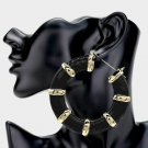 Black & Gold Round Bamboo Textured Cute DoorKnocker 3 Inch Trend Hoop Earrings