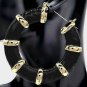 Black & Gold Round Bamboo Textured Cute DoorKnocker 3 Inch Trend Hoop Earrings