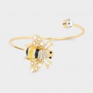Rhinestone Crystal Gold Honeybee Cream Pearl Charm Cuff Bangle Bracelet Cute