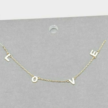 Gold LOVE Worded Pendant Necklace Charm Style Chain Cute Fun Fashion Jewelry