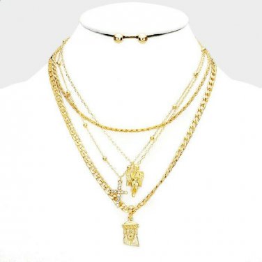 Gold Multi Layered Necklace Pendant Style Statement Chain Set Fashion Jewelry