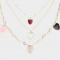 Triple Layered Gold Heart Pendants Necklace Chain Colorful Charm Fashion Jewelry