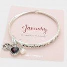 JANUARY Birth Stone Silver and Red Heart Beaded Stone Charm Bracelet Birthday