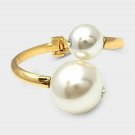 Big Gold Cream Pearl Rhinestone Hinged Style Fashion Bracelet Metal Jewelry