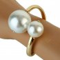 Big Gold Cream Pearl Rhinestone Hinged Style Fashion Bracelet Metal Jewelry