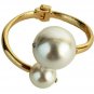 Big Gold Cream Pearl Rhinestone Hinged Style Fashion Bracelet Metal Jewelry