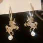 Gold Unicorn Rhinestone Crystal Fun Fashion Stylish Trend Modern Dangle Earrings