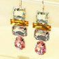 Gold Colorful Crystal Stones Fun Fashion Stylish Trendy Modern Dangle Earrings