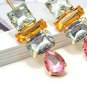 Gold Colorful Crystal Stones Fun Fashion Stylish Trendy Modern Dangle Earrings