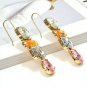 Gold Colorful Crystal Stones Fun Fashion Stylish Trendy Modern Dangle Earrings
