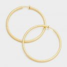 Simple Gold Hoop Clip On Earrings Casual Design Fashion Jewelry Womens 3.25 Inch