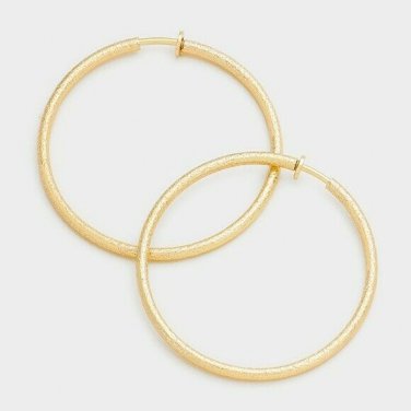 Simple Gold Hoop Clip On Earrings Casual Design Fashion Jewelry Womens 3.25 Inch