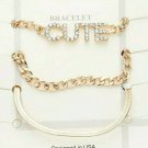 Gold Rhinestone CUTE Three Piece Worded Chain Link Bracelet Set