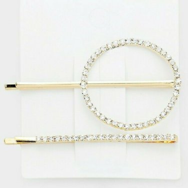 Clear Rhinestone Gold Bobby Pin 2 Piece Hair Stylish Fashion Clips Accessory