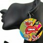 Red Pop Art Comic Sexy Lip Circle Round Colorful Design Hoop Dangle Earrings