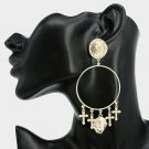 Gold Lion Head Pendant Round Fun Fashion Stylish Trend Dangle Drop Hoop Earrings