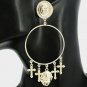 Gold Lion Head Pendant Round Fun Fashion Stylish Trend Dangle Drop Hoop Earrings