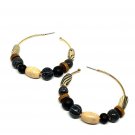 Black & Brown Gold Stone 2.60 Inches Fashion Jewelry Beaded Round Hoop Earrings