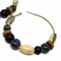 Black & Brown Gold Stone 2.60 Inches Fashion Jewelry Beaded Round Hoop Earrings