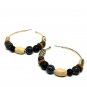 Black & Brown Gold Stone 2.60 Inches Fashion Jewelry Beaded Round Hoop Earrings