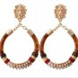 Gold Lion Head Brown Round Fun Fashion Stylish Trendy Dangle Drop Hoop Earrings