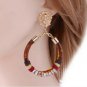 Gold Lion Head Brown Round Fun Fashion Stylish Trendy Dangle Drop Hoop Earrings