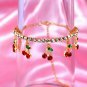 Gold Red Crystal Cherry Pendant Anklet Tennis Chain Style Bling Cute Anklet