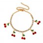 Gold Red Crystal Cherry Pendant Anklet Tennis Chain Style Bling Cute Anklet