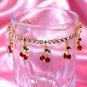 Gold Red Crystal Cherry Pendant Anklet Tennis Chain Style Bling Cute Anklet