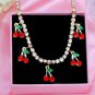 Gold Red Crystal Cherry Pendant Anklet Tennis Chain Style Bling Cute Anklet