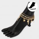 Gold Lock and Key Charms Pendant Anklet Chain Style Bling Cute Anklet Layered