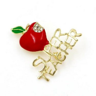 Red Gold Apple SUPER TEACHER Brooch Style Statement Pendant Pin Fashion Jewelry