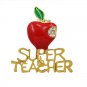 Red Gold Apple SUPER TEACHER Brooch Style Statement Pendant Pin Fashion Jewelry