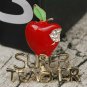 Red Gold Apple SUPER TEACHER Brooch Style Statement Pendant Pin Fashion Jewelry