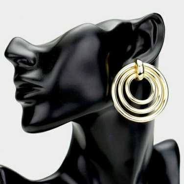 Chic Gold Triple Hoop Geometric Round Shaped Bold Patterned Open Circle Earrings