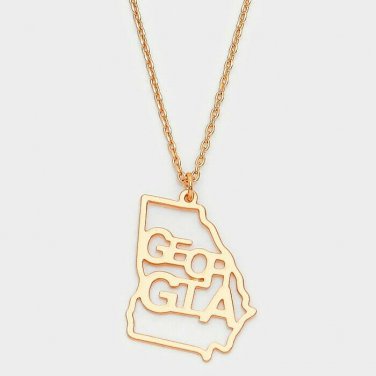 Gold Georgia State Map Shaped Necklace Pendant Style Statement Chain Jewelry