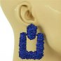 Cute Blue Modern Abstract Geometric Rectangle Design Metal Post Dangle Earrings