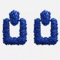 Cute Blue Modern Abstract Geometric Rectangle Design Metal Post Dangle Earrings
