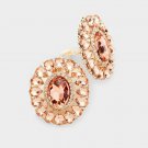 Peach Marquise Crystal Oval Clip On Earrings Design Fashion Jewelry Womens 1.6"